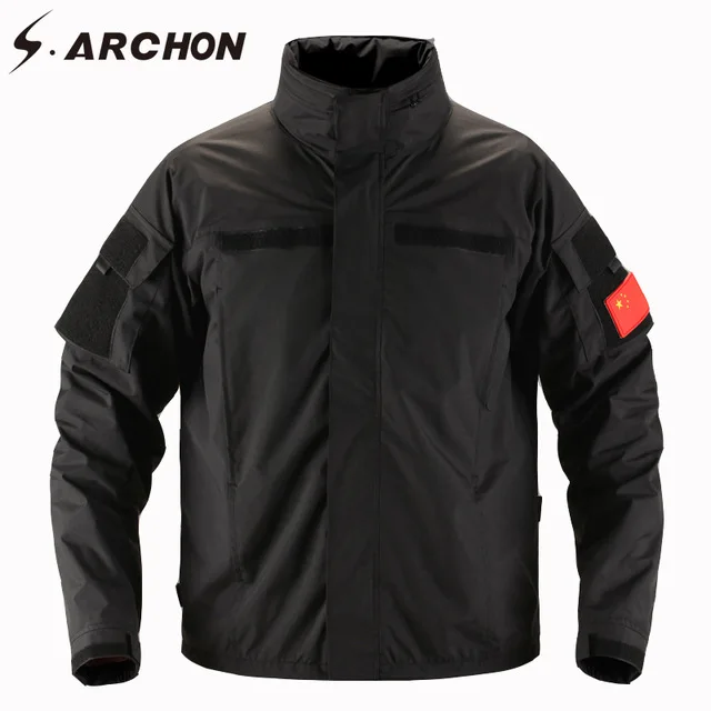 S. ARCHON, водонепроницаемая военная мужская куртка для кемпинга, повседневная, с несколькими карманами, ветровка, тактические куртки, мужские походные ветрозащитные армейские пальто - Цвет: Черный