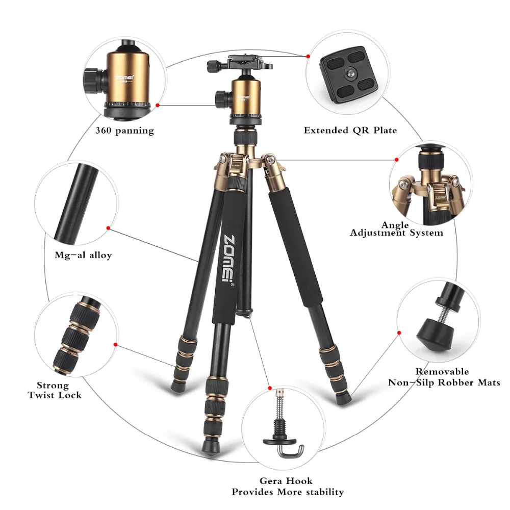  ZOMEI Z818 Photography Camera Tripod Monopod Lightweight Travel Tripod With 360 Degree Ball Head An