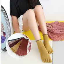 Женские однотонные носки с золотым кружевным носком мягкие хлопковые носки с пятью пальцами милые модные женские повседневные носки# ss