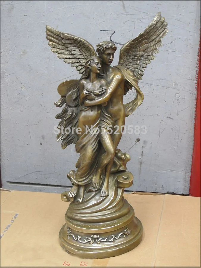 

19"Western Art beautiful Bronze Statue beauty and nude Cupid love god statue