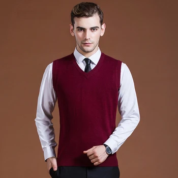 

2018 Autumn Pullover Men Sweaters Knitted Vest Sleeveless Solid Color V-Neck Wool Pullovers Men Brand Sweater