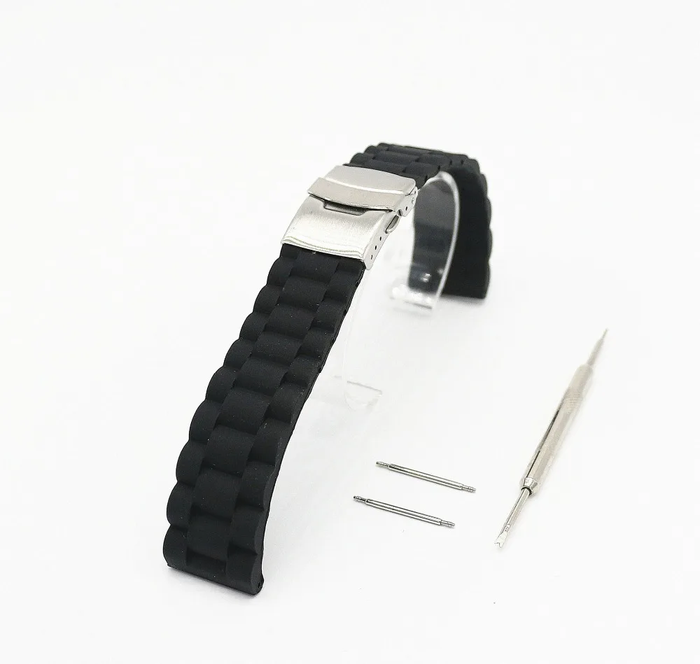 

ot01 Mens Silicone Rubber Watch Band Strap Stainless Steel Buckle Sport Watchbands Black Bands Waterproof 18MM20MM22MM24MM
