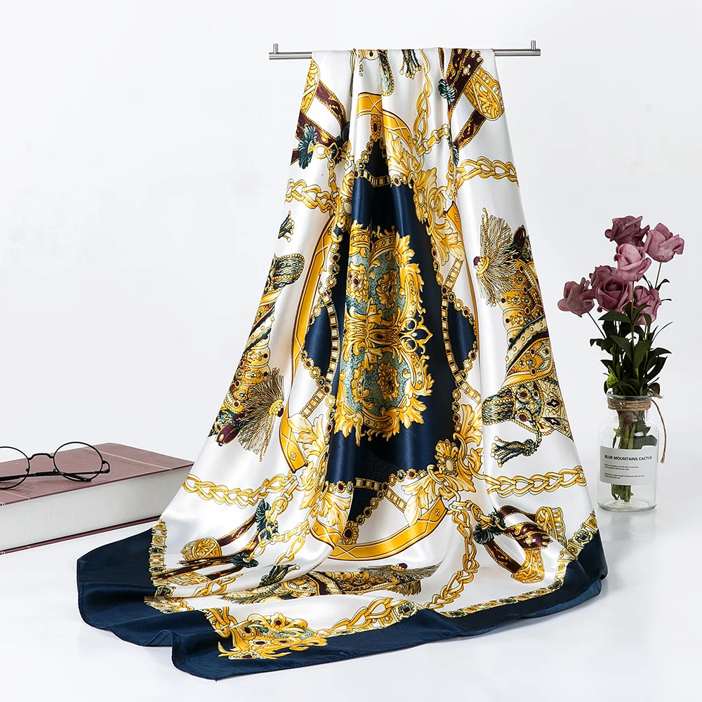 

Women Silk Scarves 90*90cm Large Square Satin Silk Like Lightweight Scarfs Hair Sleeping Wraps for Women Bandanas S9A9142