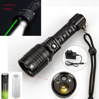 

2 in1 Multi Function LED Powerful Zoomable Green Laser Torch Flashlight Lamp+charger +rechargeable 18650 battery