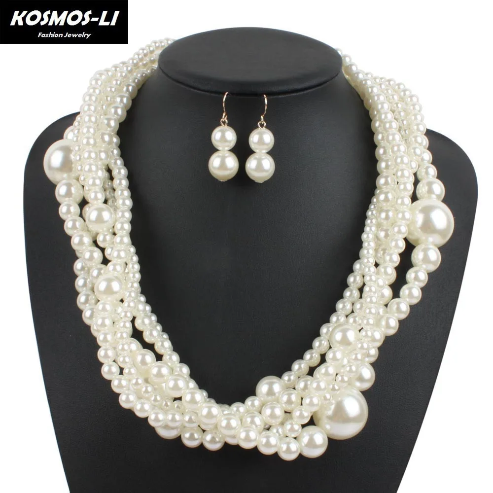 

Women Imitate Pearl Statement Necklace Lady Handmade Multilayer Beads Collar Choker Necklaces Jewelry Collier