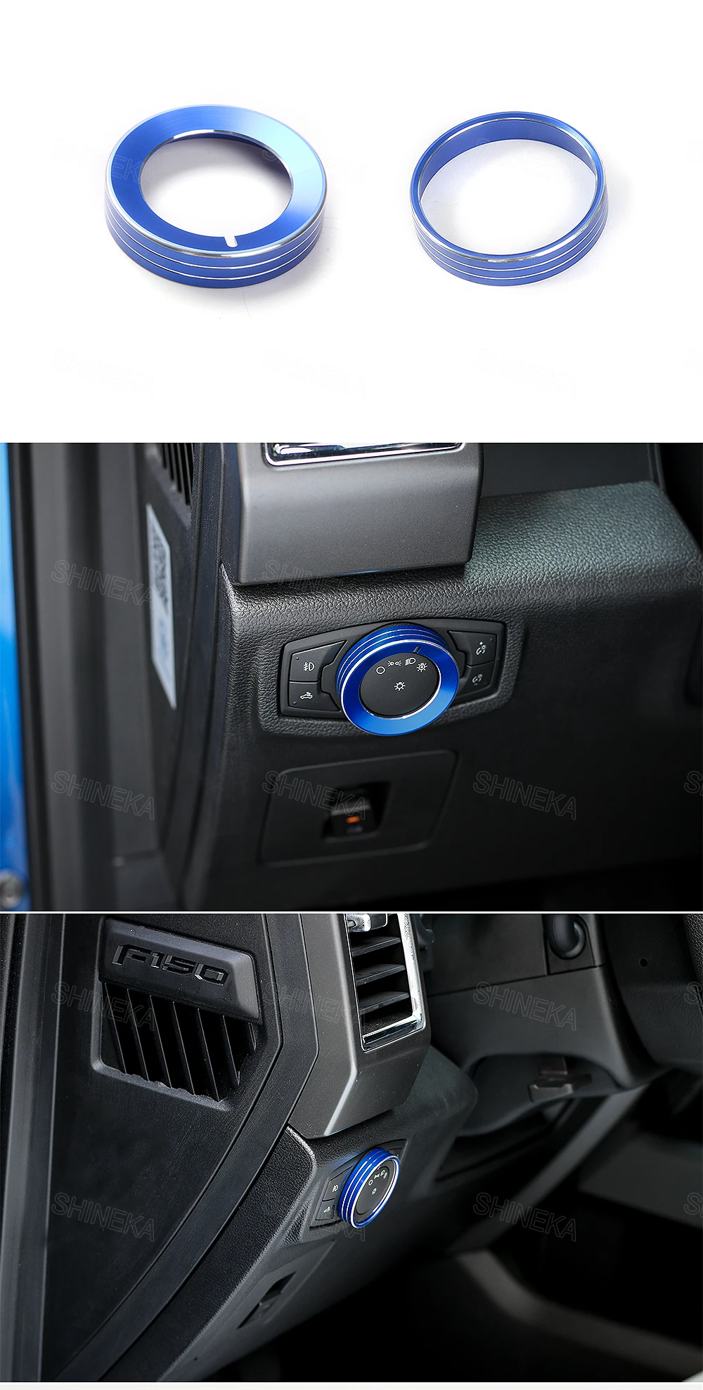 SHINEKA алюминиевый сплав головной свет кнопка переключения лампы декоративное кольцо Крышка рамка наклейка для Ford F150 XLT+ Автомобиль Стайлинг