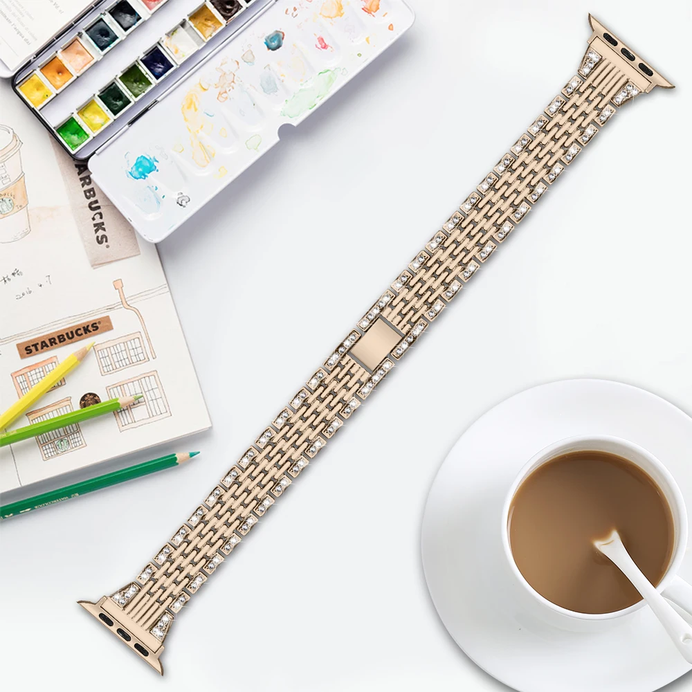 Ремешок из нержавеющей стали для Apple Watch браслет с алмазным покрытием series 4 3 2 1 iWatch