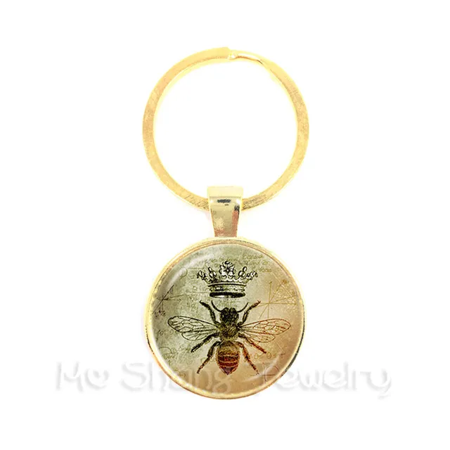 Vintage Royal Crown bee Art Keychain Queen Bee Jewelry Keyring For Best Friends 11