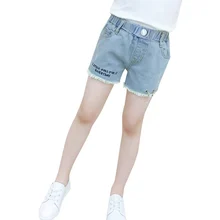 Джинсовые шорты для маленьких девочек, летние повседневные хлопковые детские шорты для девочек, джинсовые рваные шорты с кольцами для детей 4, 5, 7, 9, 11, 13 лет