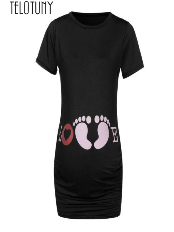 TELOTUNY кормящих одежда туника для беременных короткий рукав медсестра Беременная для беременных топы для мамы футболка с принтом Блузка Z0822 - Цвет: BK