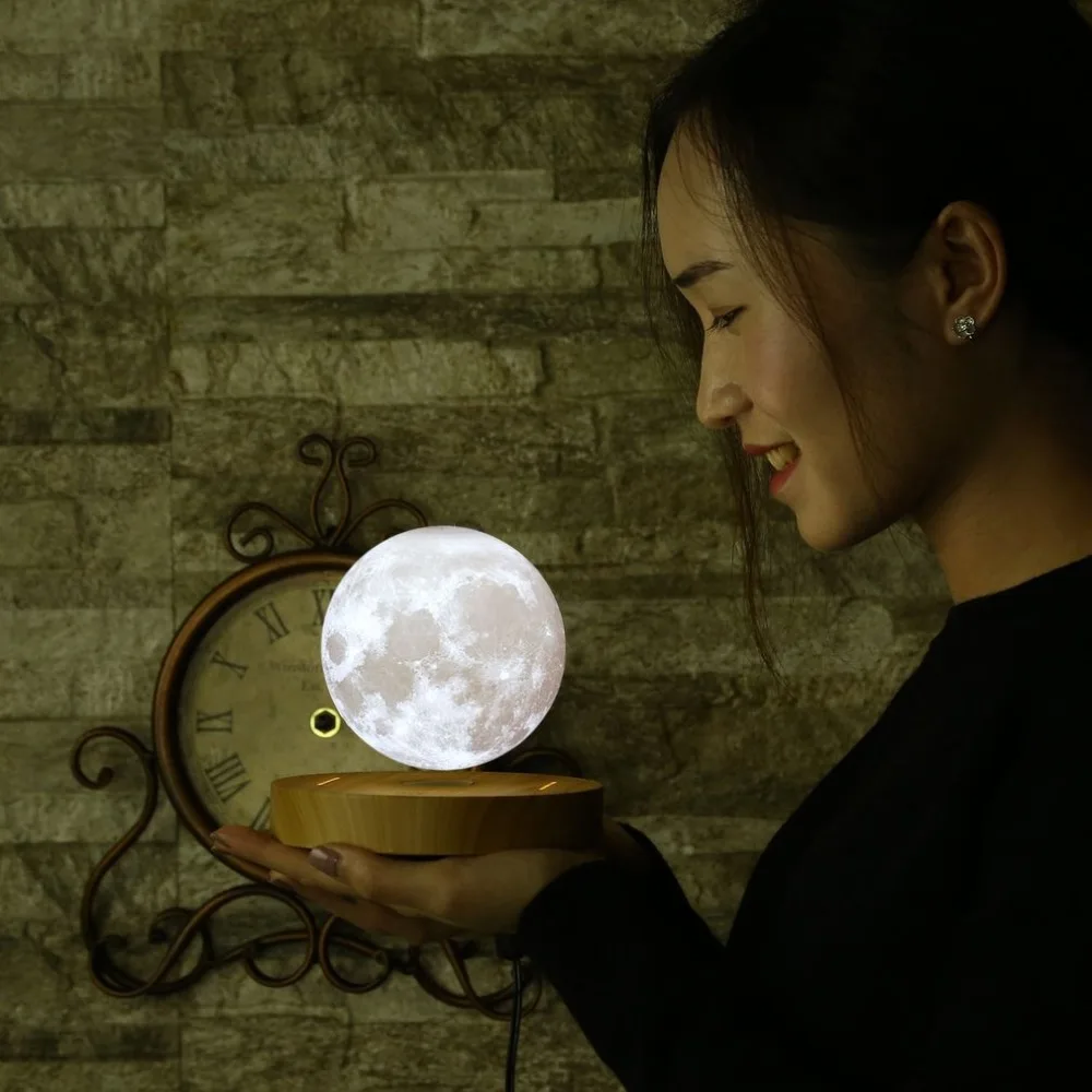 Новинка 360 Вращающаяся деревянная основа левитирующая 3D Лунная лампа 10 см Ночная лампа плавающий романтический светильник украшение дома для спальни