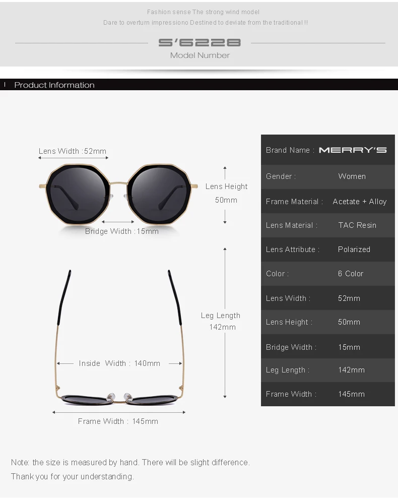 MERRYS дизайн для женщин Модные поляризованные солнцезащитные очки для полигоновая оправа металлические дужки UV400 защита S6228