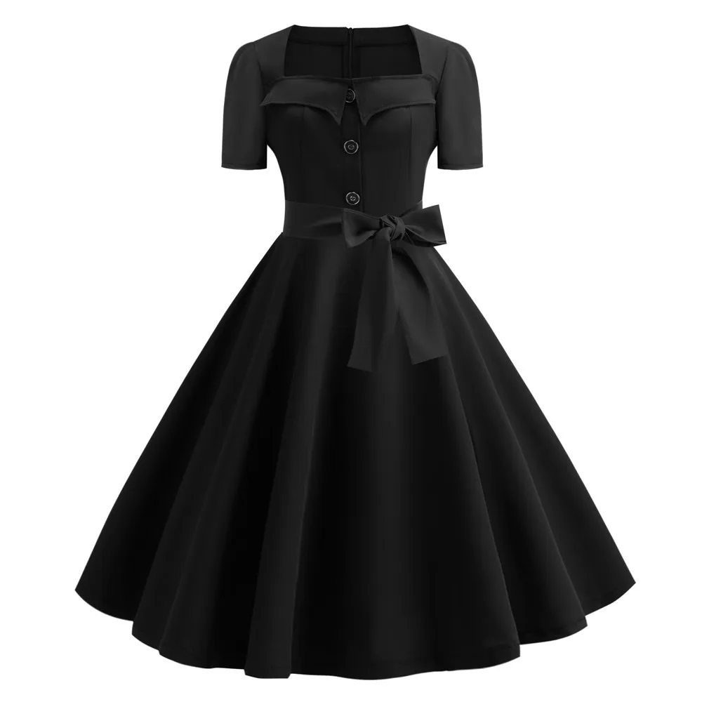 Женские летние платья, элегантное Ретро винтажное платье 50s 60s Robe Rockabilly Swing Pinup, офисное платье в горошек, Повседневные Вечерние платья красного цвета - Цвет: JY13873