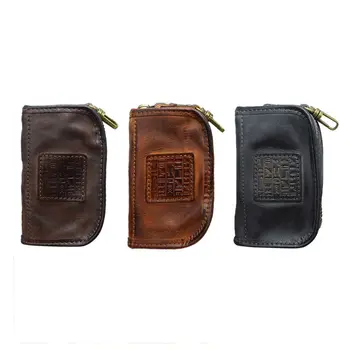 

Portable Genuine Leather Key Wallet Holder Card Case Keychain Pouch Zipper Purse for Men Women