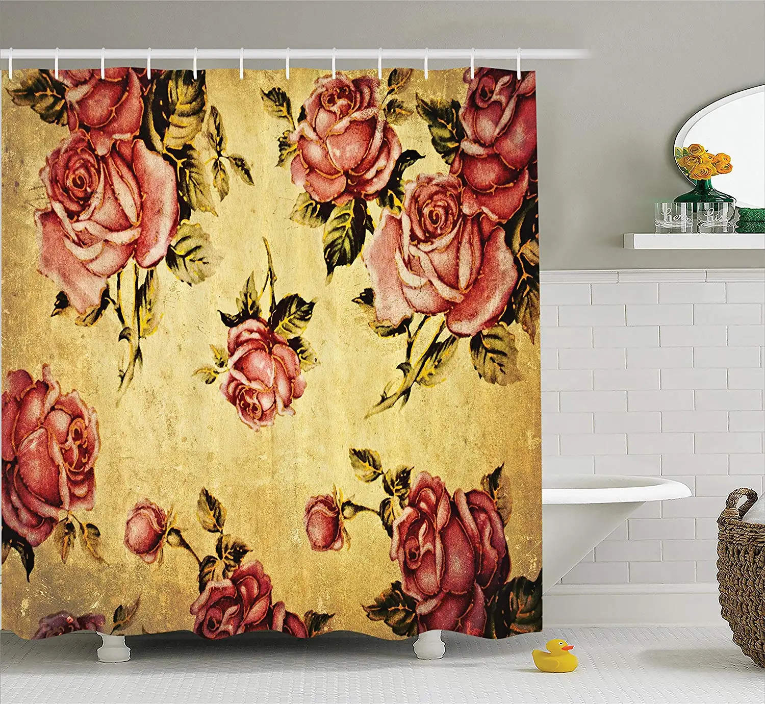 Roses Shower Curtain Old Fashioned Victorian Style Rose Pattern with ...