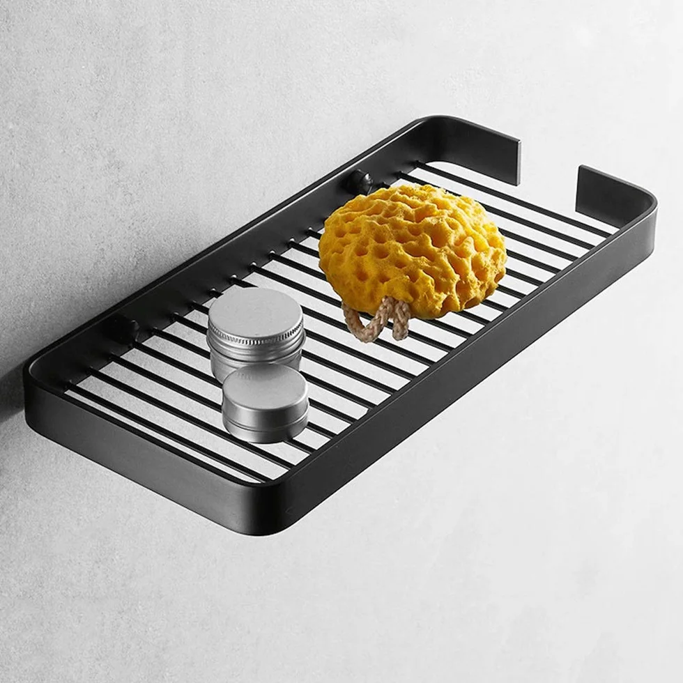 Черная алюминиевая корзина для хранения ванной настенная стойка квадратный