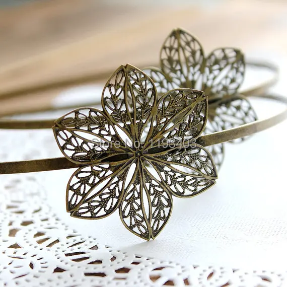 

10PCS Adjustable Antique Bronze Filigree Floral HeadBand Setting hairband accessories NICKEL FREE-(HBSB-4)