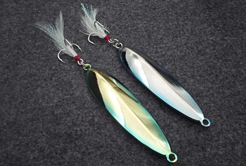 60g 94.7mm Long Shot Metal Fishing Lure Sea Monster Tackle Hard Spoon Bait with Feather