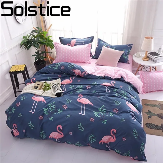 solstice cartoon pink flamingo bedding sets 3 4pcs geometric pattern bed set sheet