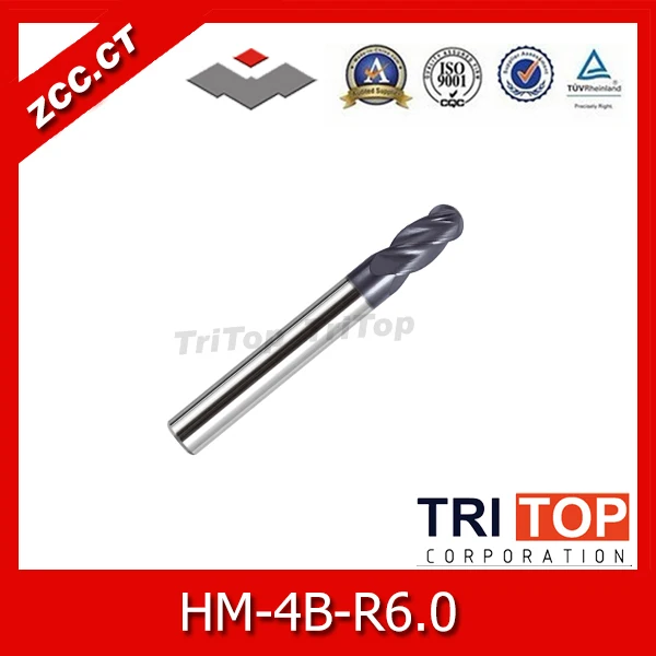 

high-hardness steel machining series ZCC.CT HM/HMX-4B-R6.0 Solid carbide 4-flute ball nose end mills with straight shank