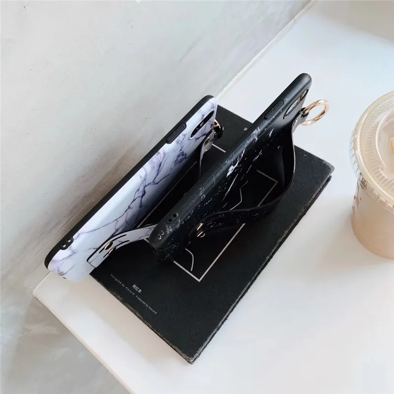 Retro Wrist Strap Phone Case for iPhone XS MAX Case for iPhone X XR 6 6S 7 8 Plus Case Luxury Matte Marble Patterned Back Cover 06