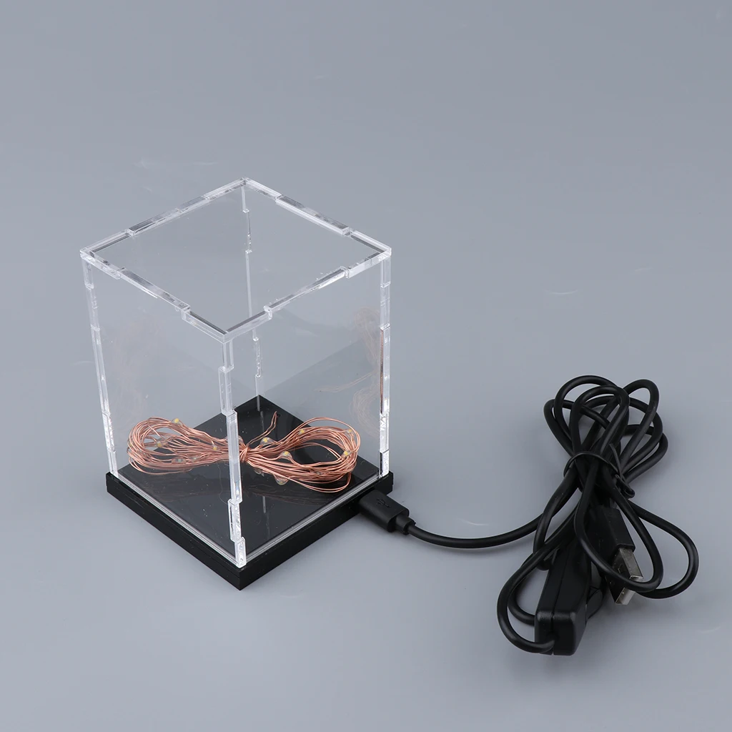 

Perspex Clear Lid Specimen Hobby Display Boxes Acrylic with White LED Lights 65x65x93mm