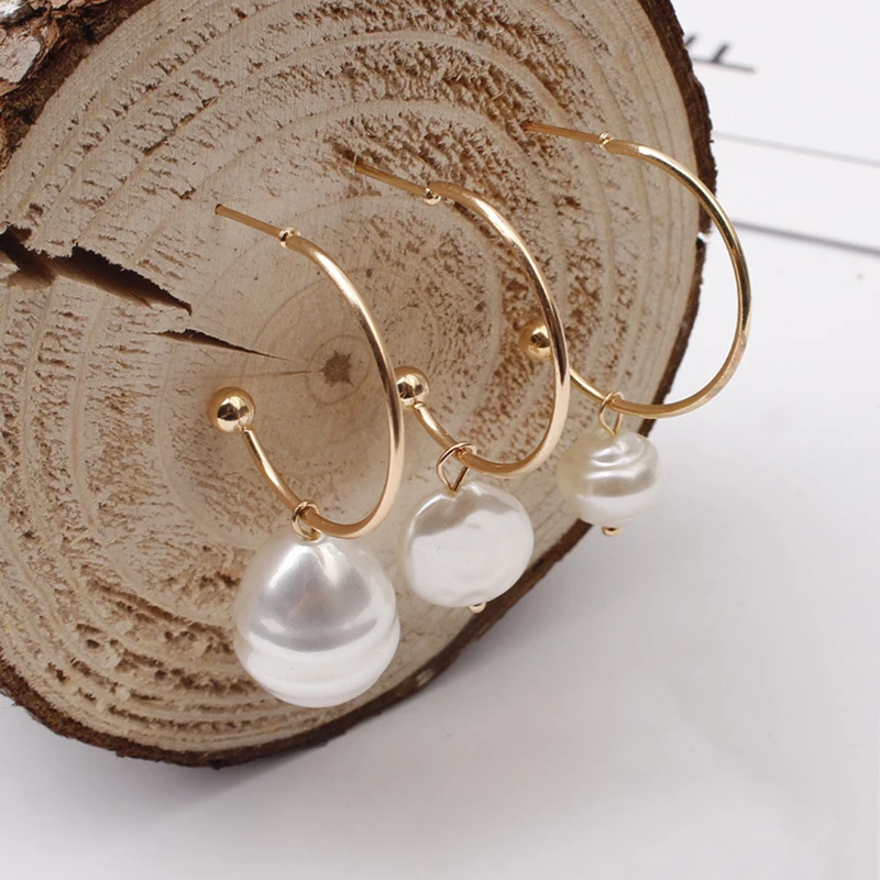 

Boho Fashion Big Earrings Large Circle Pearl Drop Earrings 3 Style Women Irregular Pearl Shell Geometric Pendant Earring Jewelry