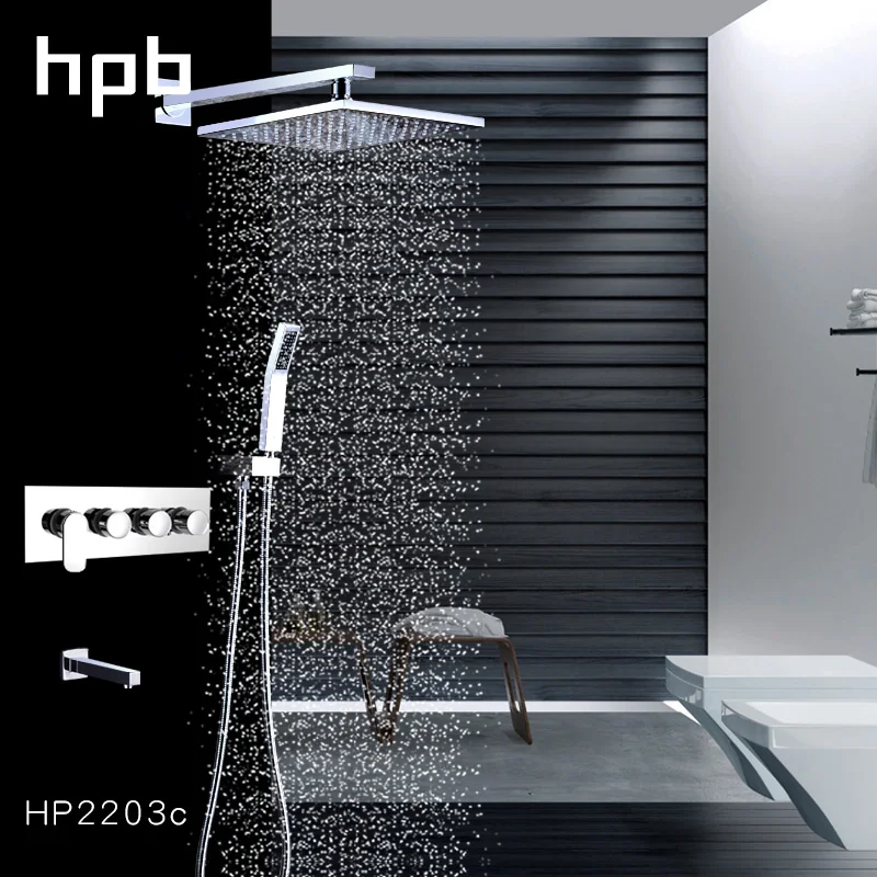 

HPB Brass 10 inch Shower Head Shower System Bathroom Chrome Finished Hot and Cold Water Showers Faucets Wall Mounted HP2203a&c