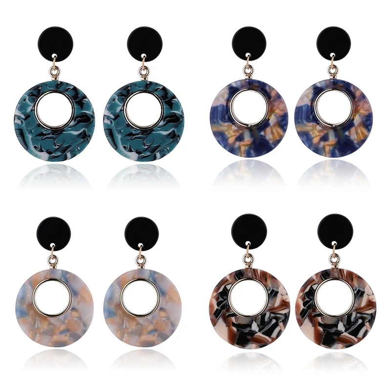 

New Fashion Bohemian Pattern Veins Acrylic Earrings Dangle Round Earrings for Women Long Earrings Trendy Jewelry