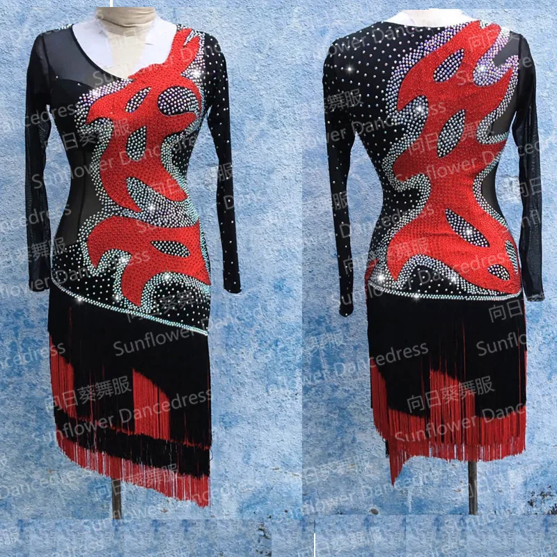 

Hot-sale,Rumba Jive Chacha Latin Dance Dress,ballroom dress,dance wear, fringe latin dress ,Black,DMC stones latin,Girls