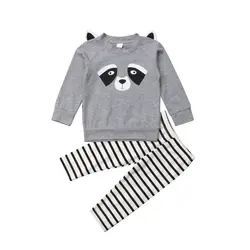 Комплект из 2 предметов для новорожденных детская одежда с длинными рукавами панда футболка штаны в полоску детская одежда для маленьких