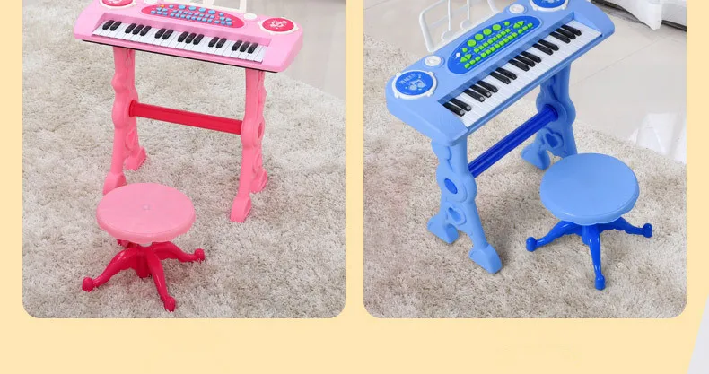 Brinquedos para Crianças 2 em 1 Eletrônica Teclado Jogador Tambores Brinquedo Piano Indoor Crianças Instrumento Musical Aprendizagem Educação 37-chave 32 Cheap Instrumento musical de brinquedo