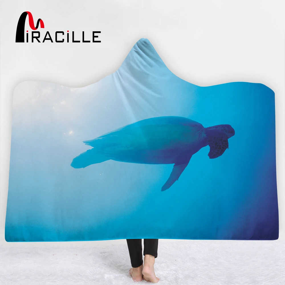 

Miracille Turtle Landscape Hooded Blanket For Adults Sherpa Fleece Throw on Bed Sofa Wearable Blanket For Winter