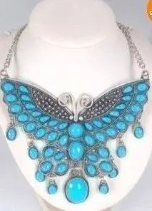 

Excellent Big Tibet Silver Butterfly Turquoise Pendant Necklace