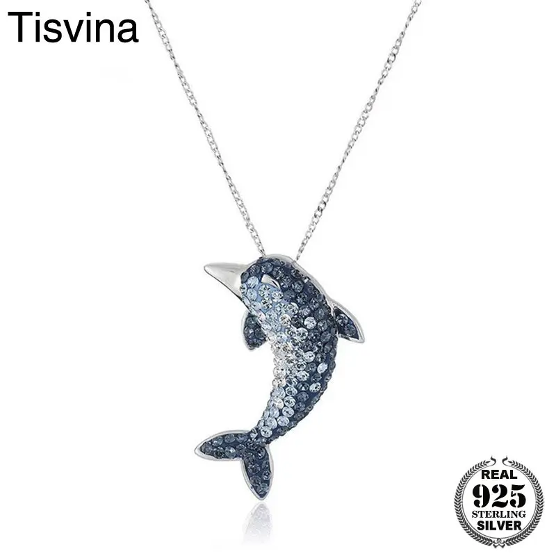 

Tisvina 100% 925 Sterling Silver Dolphin Necklace for women With High Quality CZ inside Cute Animal Pendant Necklaces Jewelry
