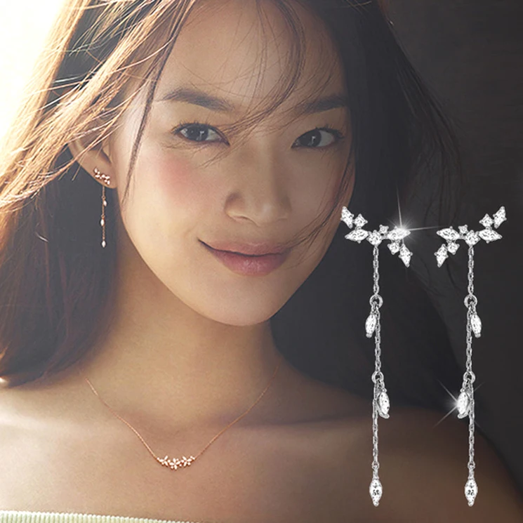 

Korean Crystal Stud Earrings Fashion Pure 925 Silver Tassel Stud Earrings Jewelry Pendientes Brincos Fashion Jewelry