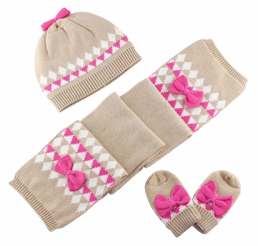 

3 Piece/Set Baby Hat Scarf Gloves Warm Set Girls Cotton Beanie Caps Winter Crochet Knitted Gloves Scarf for Kids Children 6M-6Y
