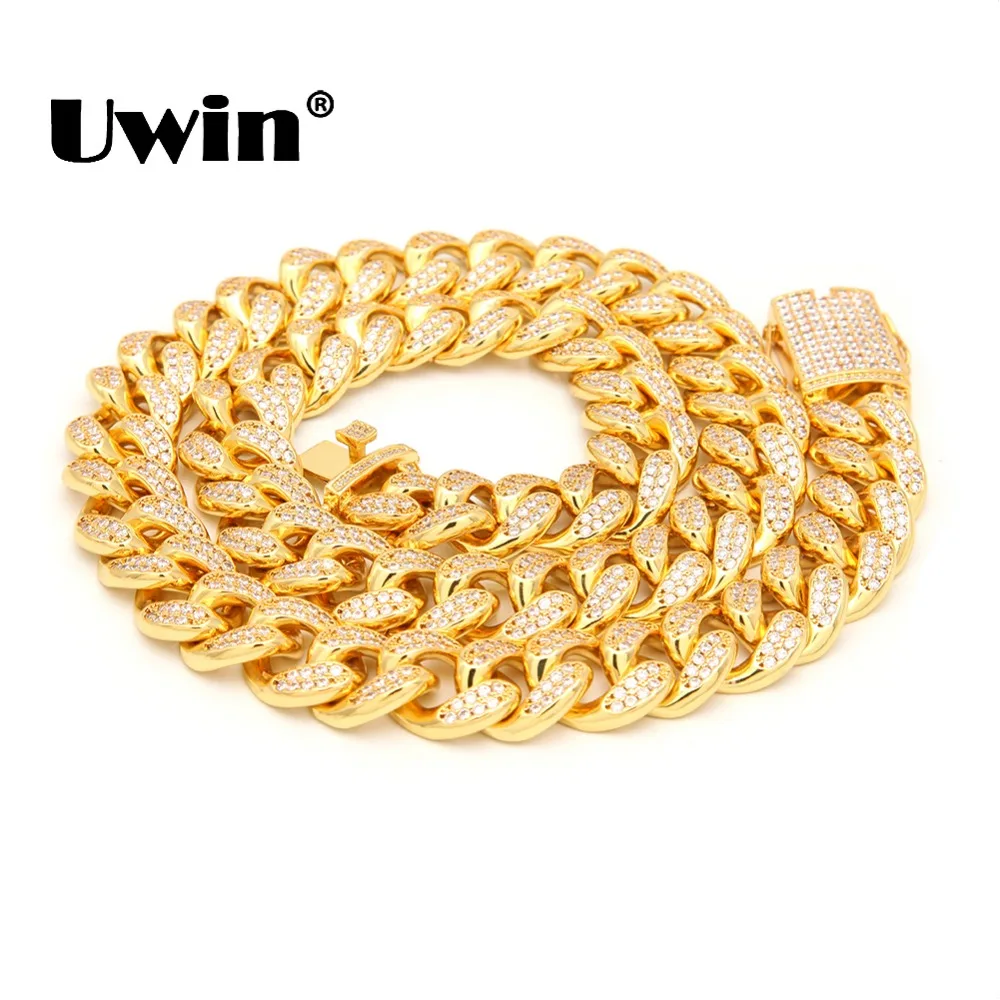 Uwin 20 мм Ширина Тяжелая кубинская звеньевая цепь микро паве сверкающий кубический