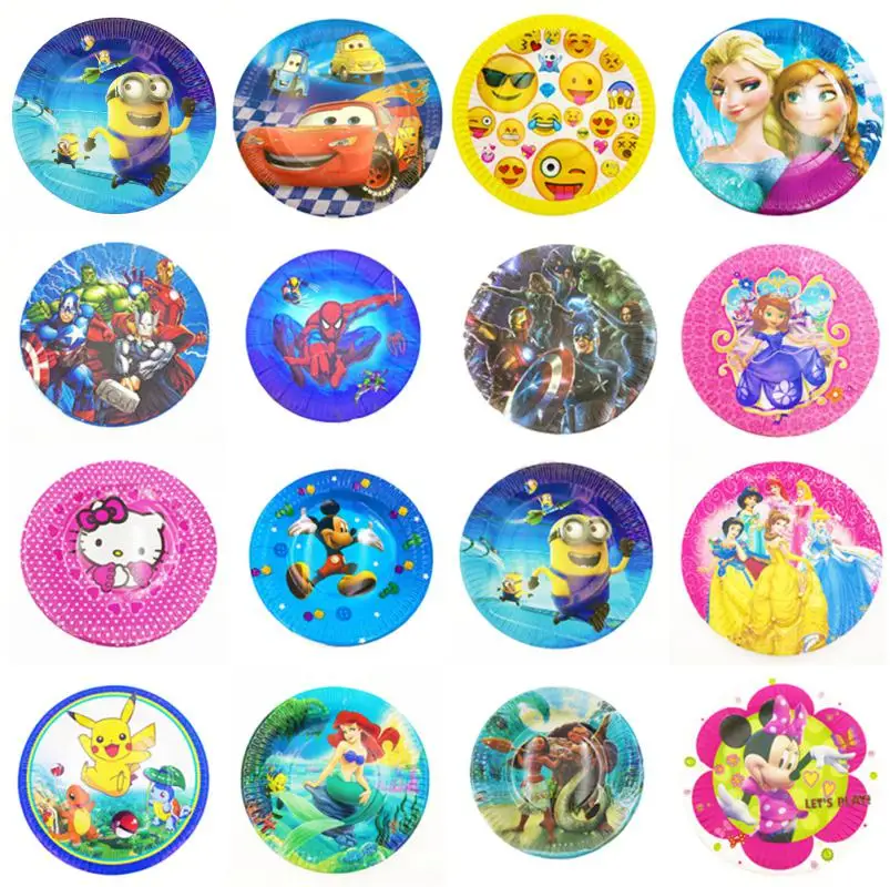 

Lightning Mcqueen plates Frozen Elsa And Anna Pikachu mermaid Trolls Moana Mickey Mouse Hello kitty party supplies 10pcs/set