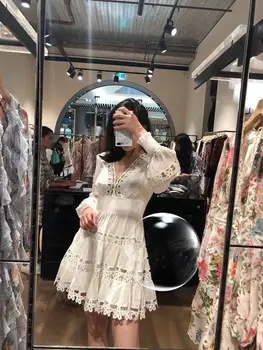 

Hot Sale fashion Eleagnt Mini dress sexy women V-neck Empire Long Sleeve Backless Holiday celebrity body con dresses wholesale