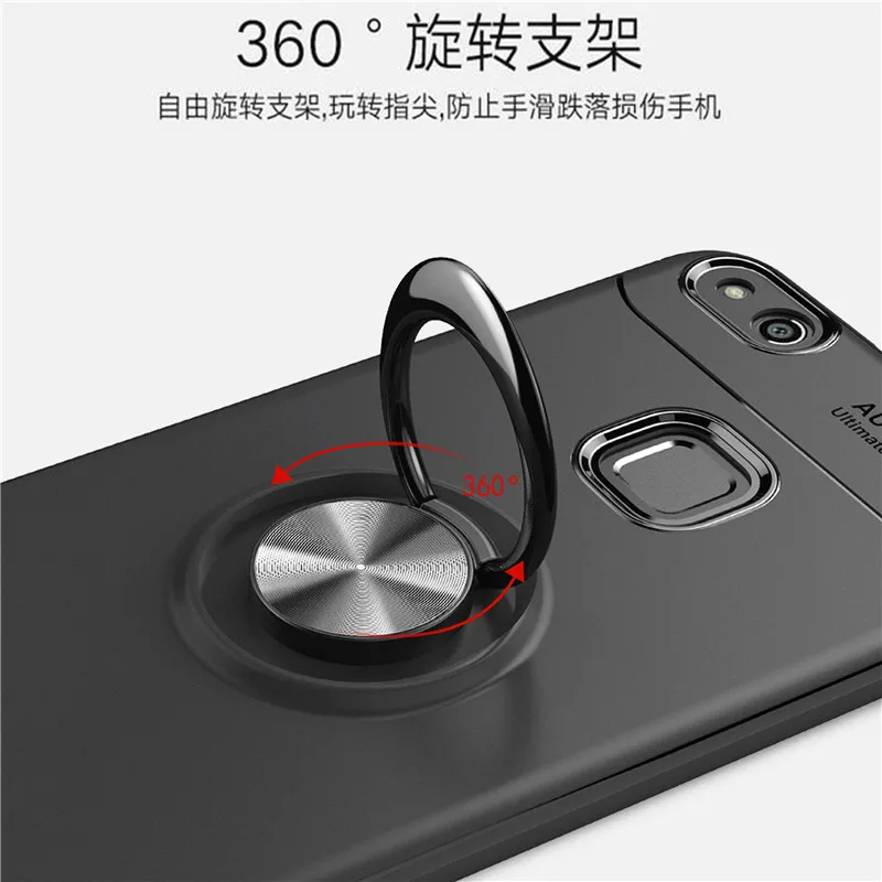 Luxury Shockproof Protection case For huawei P10 matte hard pc+soft silicon back cover For huawei P10 Lite Metal Ring Bracket10