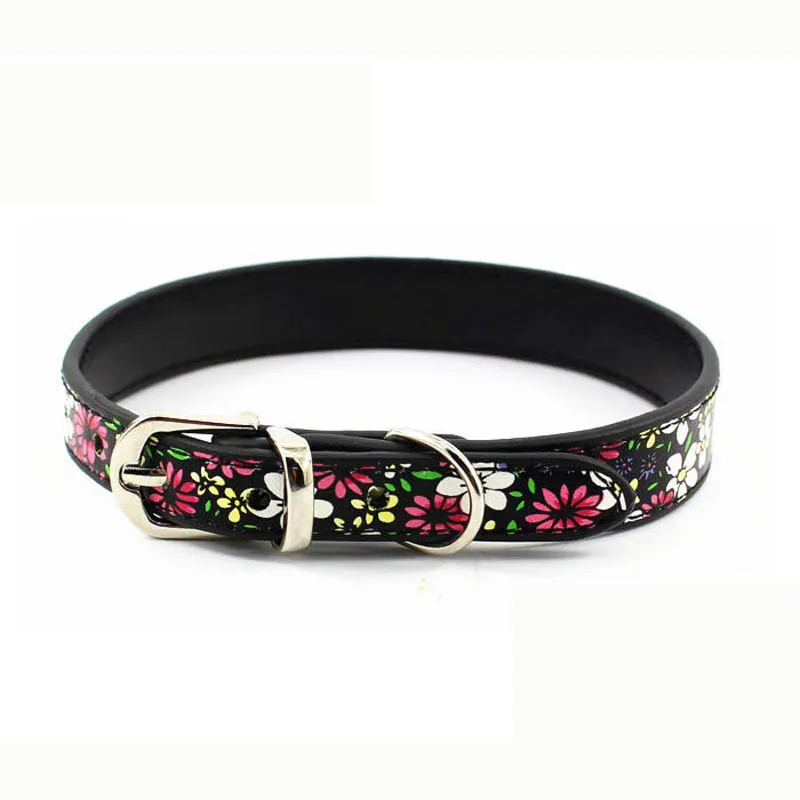 

Flower Print Pu Dog Puppy Cat Collars Bling Pets Collar S M