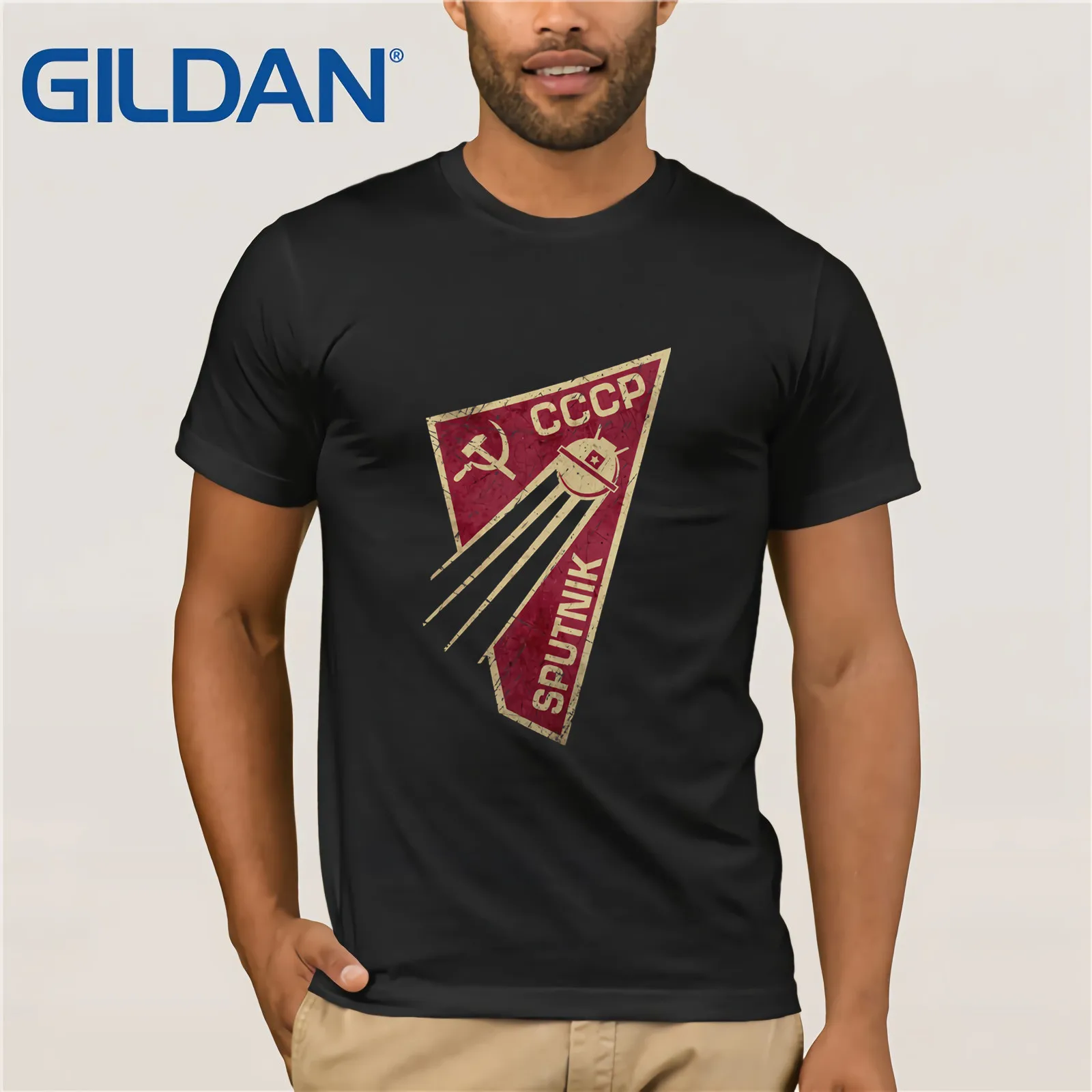 

Gildan Brand Russia CCCP Soviet Satellite Sputnik V01 Space Exploration Program T-Shirt Summer Men's Short Sleeve T-Shirt