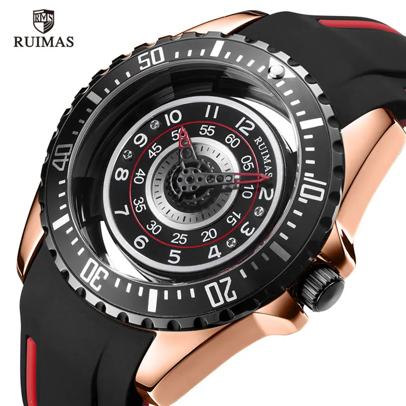 

RUIMAS Luxury Silicone Strap Quartz Watches Men 3 Bar Waterproof Wristwatch Man Top Brand Relogios Masculino Clock 549 Rose