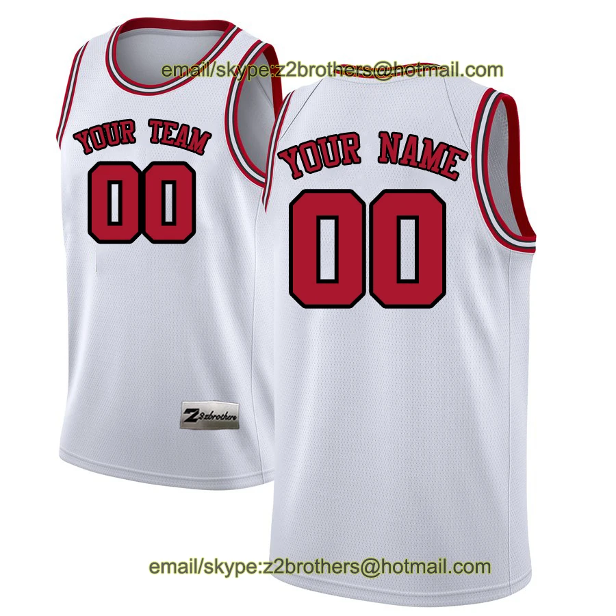 

China OEM Factory Custom Basketball Jerseys Chicago White Black Red Design Creative DIY Your Own College Team Shirt Men Women