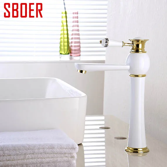 

Hot And Cold water Mixer Tap Solid Brass ceramic Basin Faucet gold White Painting Bathroom sink Faucet