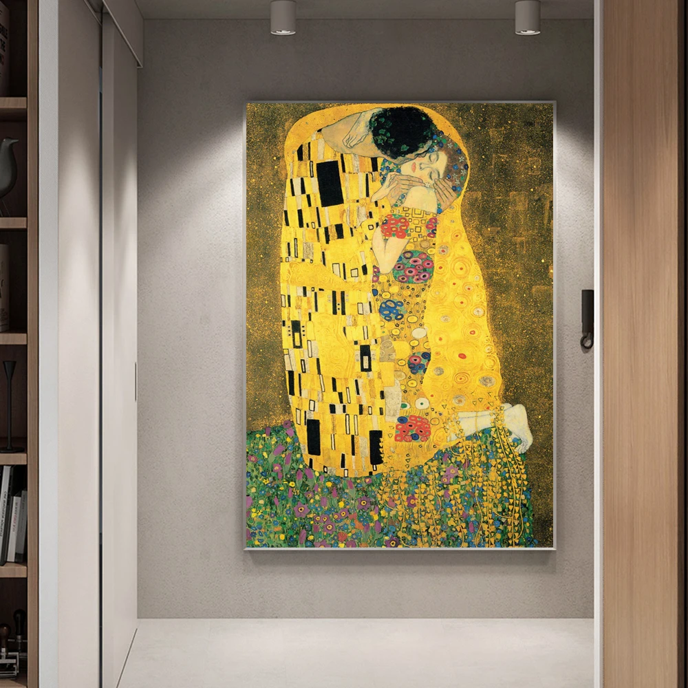 Gustav Klimt Kiss известные картины на холсте репродукции на стене классический портрет плакат для гостиной Куадрос Декор