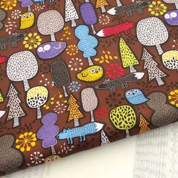 

PVC coated waterproof fabric - Animals - Hedgehog and owl - brown (WF102)