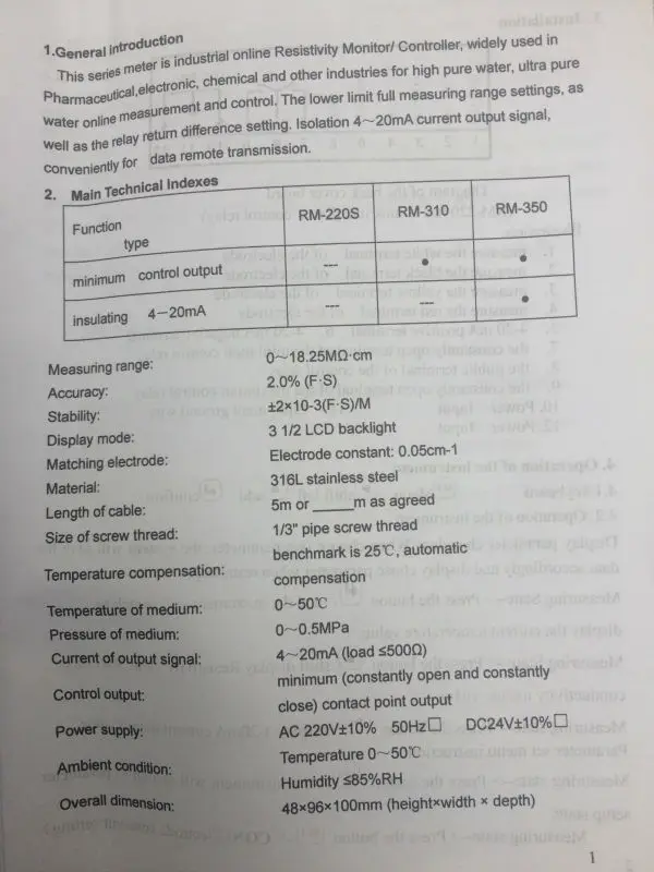 Online Conductivity meter Resistivity monitor Tester Meter Resistivity controller Analyzer Conductivity tester meter RM-220 11