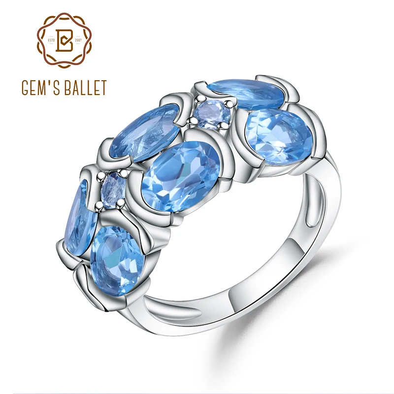 Gem's Ballet, уникальный дизайн, 6.13Ct, натуральный Швейцарский Голубой Топаз, кольца, 925 пробы, серебро, Мона Лиза, кольцо для женщин, свадебная бижутерия